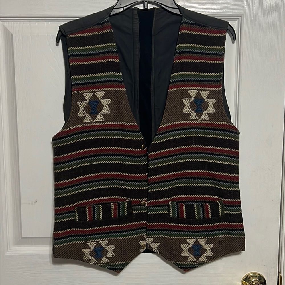 🔥🔥 True Vintage Aztec Native American Hand Stitched Wool Vest - GUC - Men Sz S